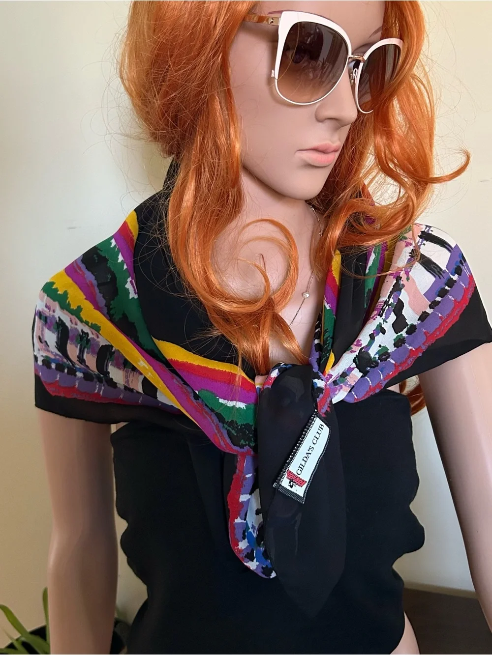 Guildas club Multicolor Silk Scarf - Black Base with Bright Stripe Print